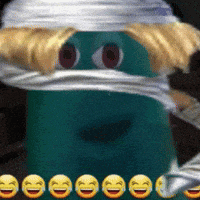 a cartoon character with a bandage on his head and smiley faces behind him