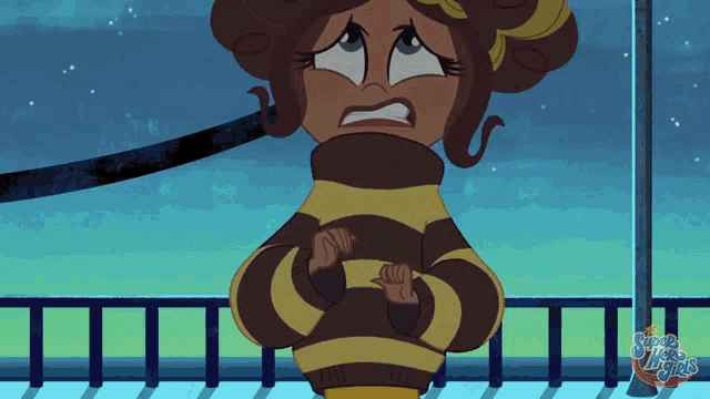 a cartoon character from the super hero girls is standing on a balcony