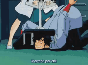 a man is laying on the floor with the words morreria por ela written on the bottom