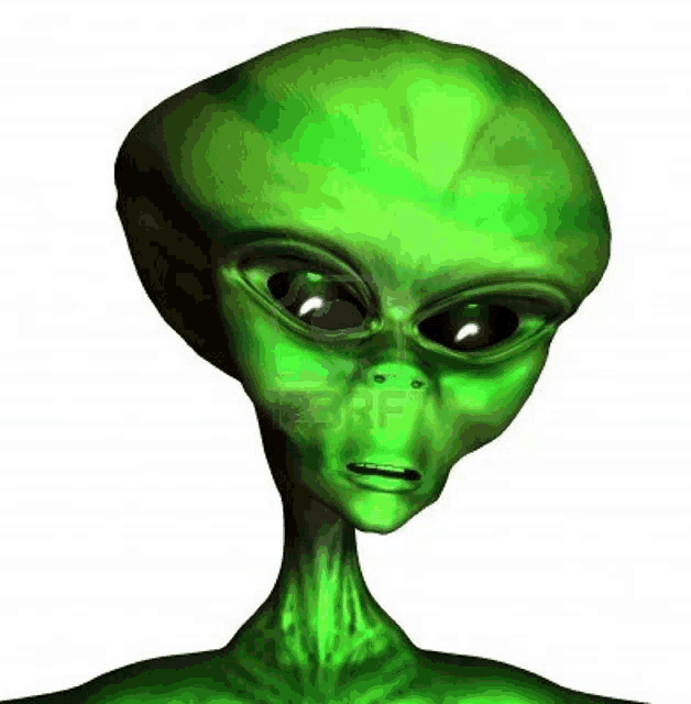 a green alien with big eyes and a very large head