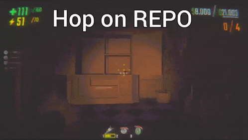 a video game with the words hop on repo on the screen