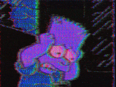 bart simpson is hugging a teddy bear in a purple and blue image