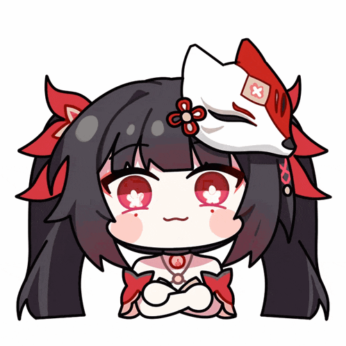 a cartoon drawing of a girl wearing a mask with a cross on it
