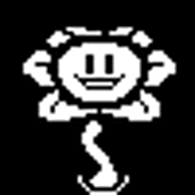 a pixel art drawing of a flower with a face and a long stem .