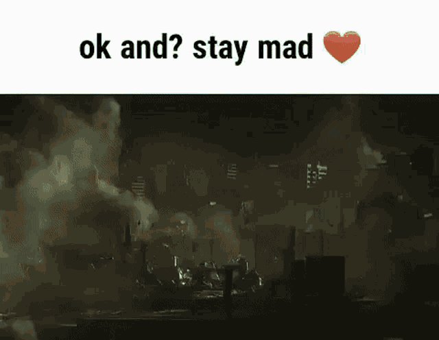 a picture of a light coming out of the ground with the words `` ok and ? stay mad '' written below it .