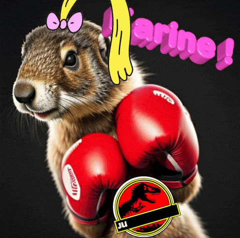 a squirrel wearing red boxing gloves with the word jurassic park on it