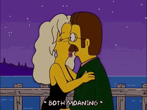 a cartoon of a man and a woman kissing with the words both moaning above them
