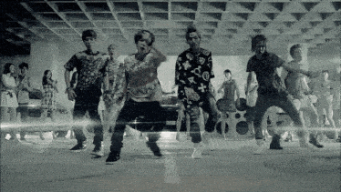 a group of people are dancing in front of a car that has a license plate that starts with the letter d