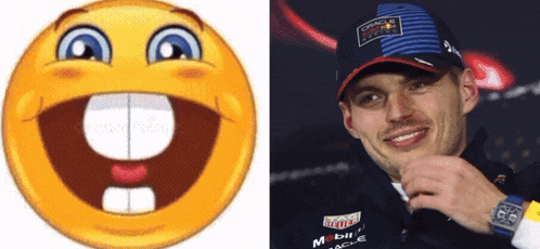 a smiley face next to a man wearing a hat that says mobil