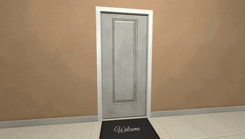 a door with a welcome mat on the floor