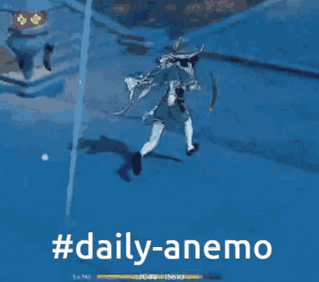 a video game character is jumping in the air with the hashtag #daily-anemo