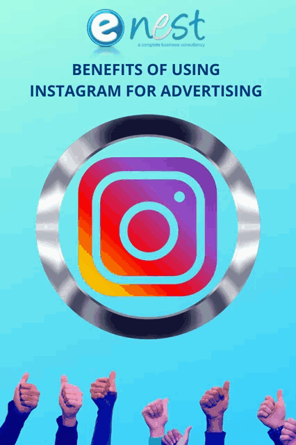 benefits of using instagram for advertising is written on a blue background