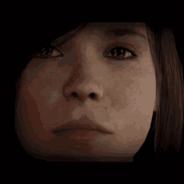 a close up of a woman 's face with brown eyes and freckles