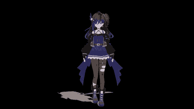 a 3d model of a girl wearing a black and blue dress