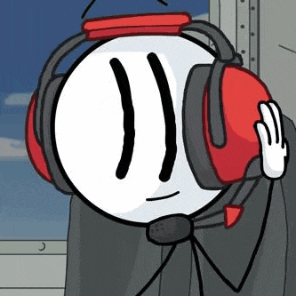 a stick figure wearing headphones and a microphone is standing in front of a window .