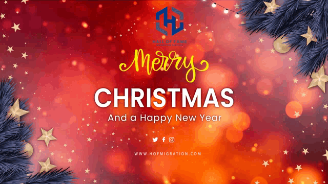 a merry christmas and a happy new year greeting card