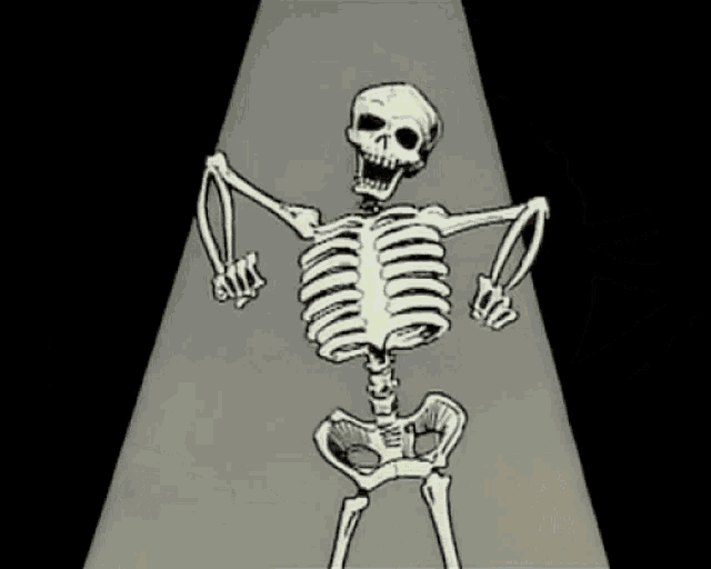 a cartoon of a skeleton with a pumpkin coming out of it 's mouth