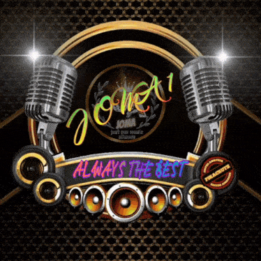 a logo for joma shows a microphone and speakers