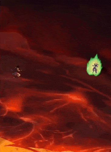 a cartoon character is flying through a volcano with a green shield surrounding him