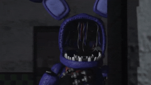 bonnie the bunny from five nights at freddy 's is standing in the dark with his mouth open .