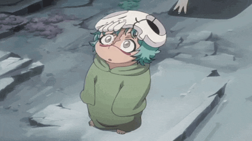 a cartoon character with glasses and a helmet on