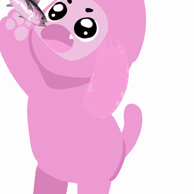 a cartoon drawing of a pink cat with a stomach ache