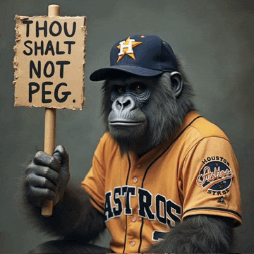 a gorilla in a houston astros jersey holds a sign