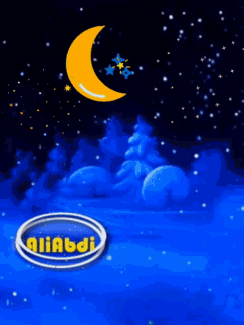 a picture of a night sky with a crescent moon and the word aliabadi