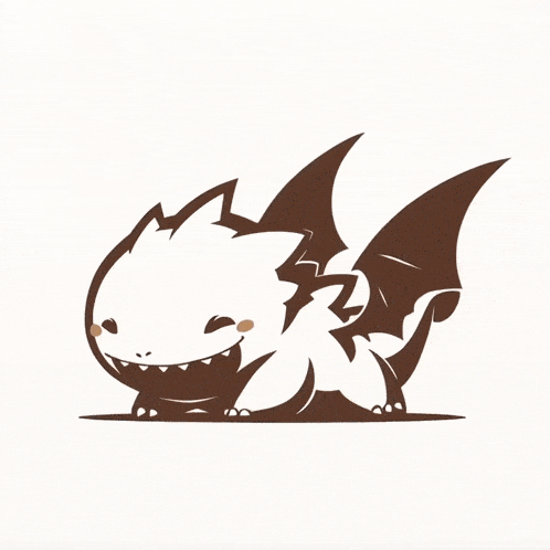 a drawing of a dragon with wings and a smile