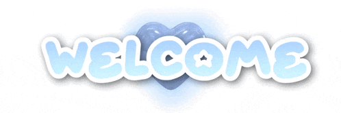 a welcome sign with a blue heart in the background