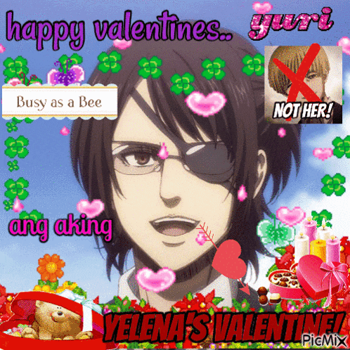 a valentine 's day greeting with a picture of a girl and the words happy valentines yuri