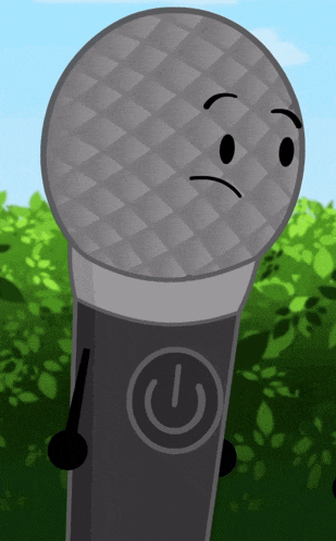 a cartoon drawing of a microphone with a power button