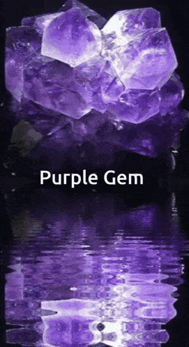 a large purple crystal is reflected in the water