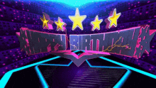 a purple and blue background with the words happy birthday