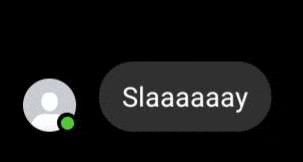 a black button with the word slaaaaay on it next to a person 's avatar .