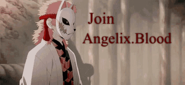 a sign that says join angelix.blood with a fox mask