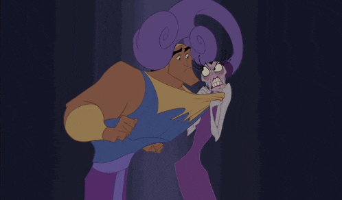 a cartoon of a man and a woman with a purple face