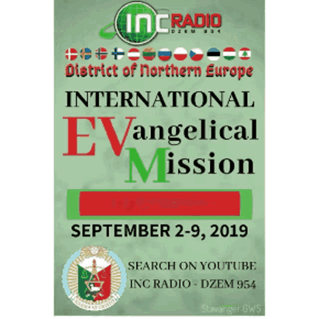 a poster for the inc radio international evangelical mission in september 2019