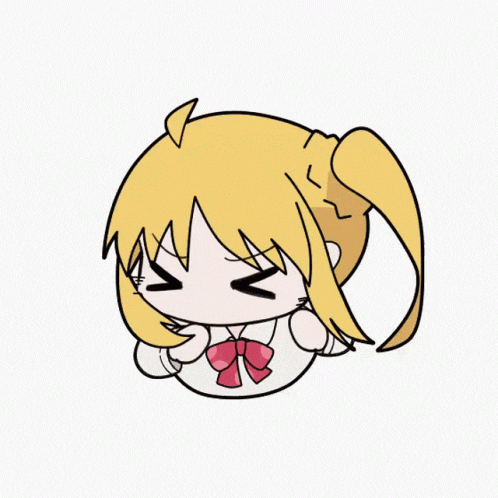 a cartoon of a girl with blonde hair and a red bow tie