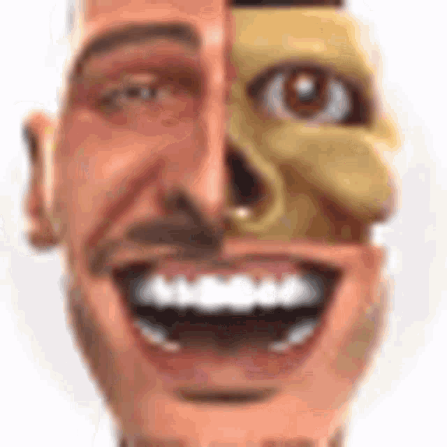 a close up of a man 's face with a skull and a skeleton .