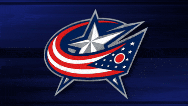 a red white and blue logo with a star on it
