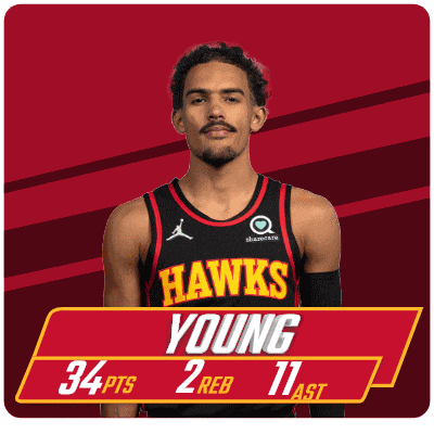 a hawks basketball player named young has 34 pts and 2 reb