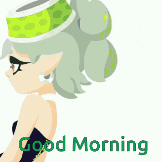 a cartoon character says good morning with a yellow star in the corner