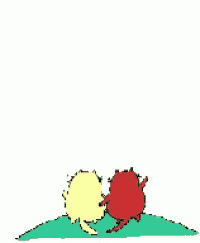 a cartoon of two cats sitting on top of a hill .