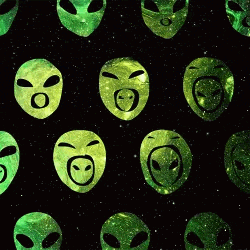 a seamless pattern of green alien faces on a black background .