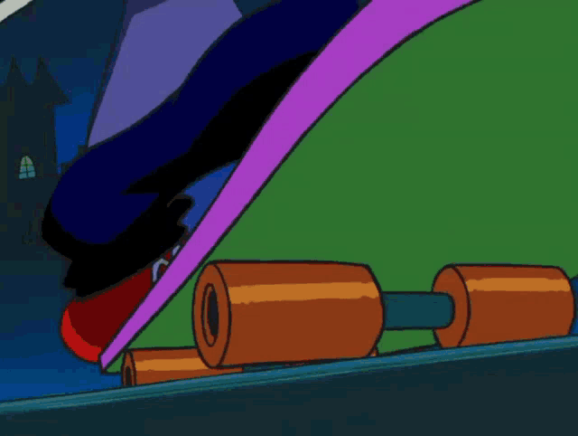 a cartoon of a person riding a skateboard with a purple stripe