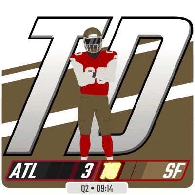 a football player is standing in front of a scoreboard that says atl 3 to sf