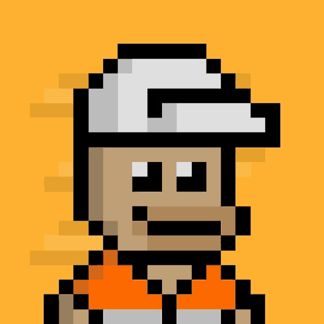 a pixel art drawing of a man wearing a baseball cap