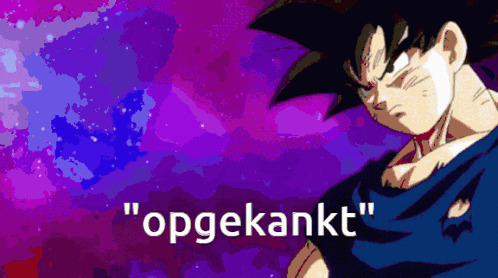 a purple background with a cartoon character and the words " opgekankt " below him