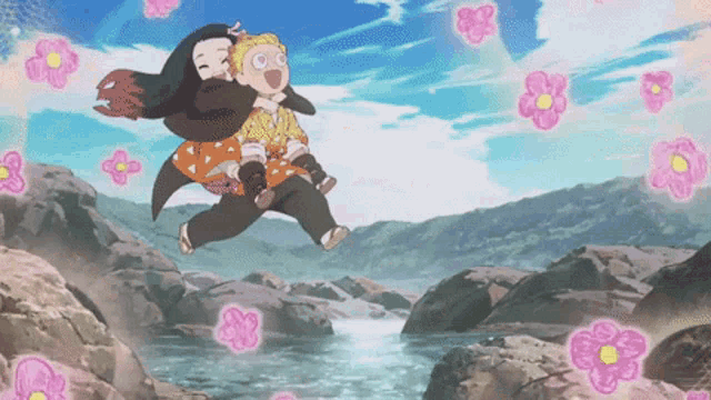 a cartoon of a man carrying a girl on his back